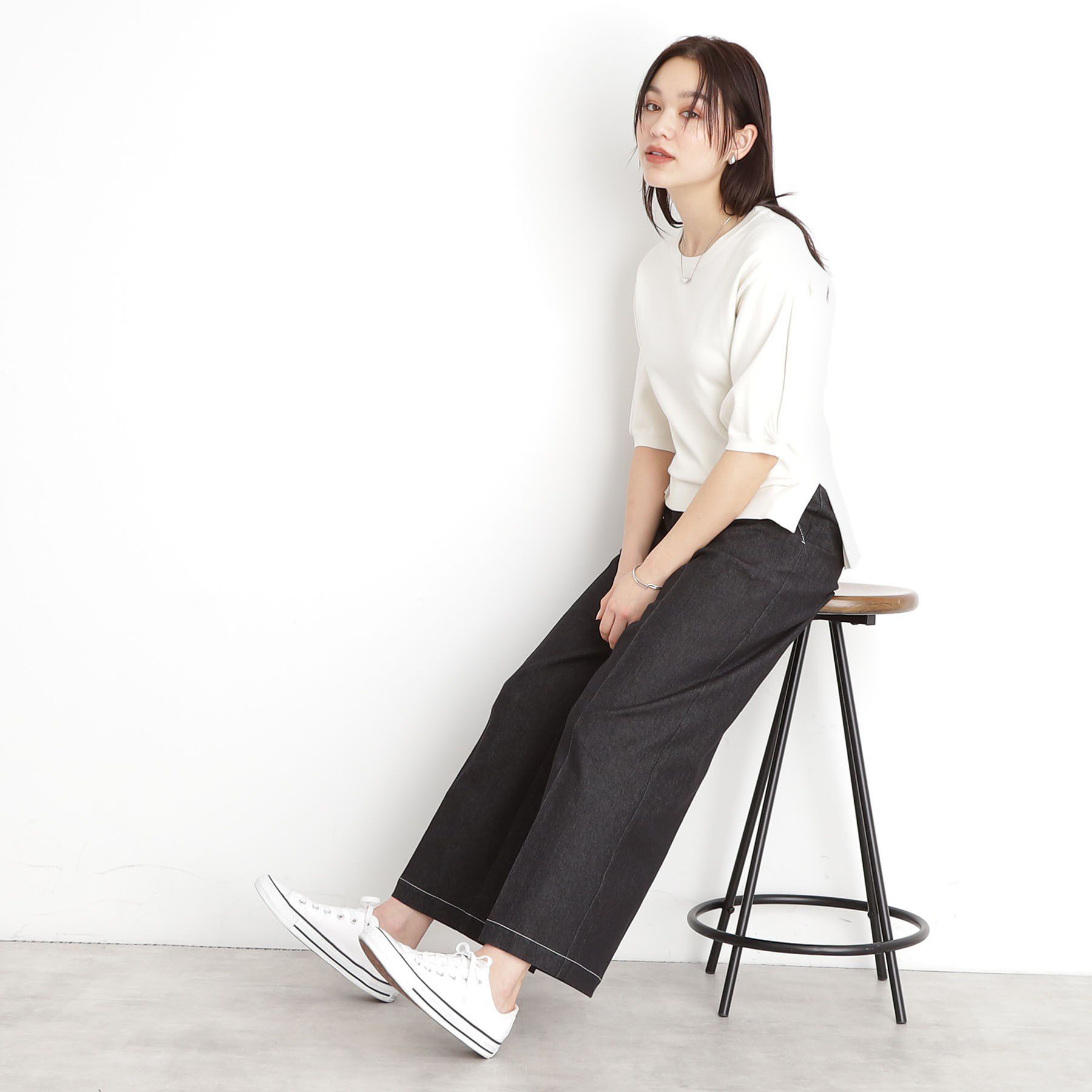 THE SHOP TK「【接触冷感/体型カバー】袖タック6分袖ニット/洗濯機OK/UVケア」|ニット・セーター|