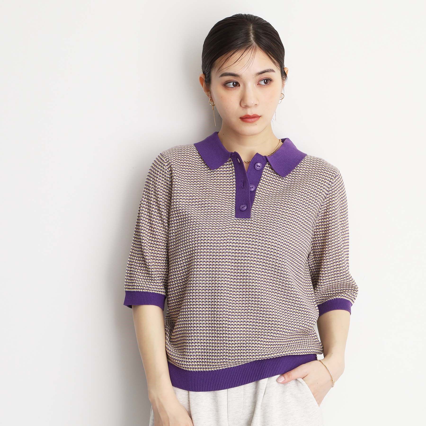 THE SHOP TK「ニットポロシャツ【洗濯機/アソート展開】」|ニット・セーター|パープル(481)