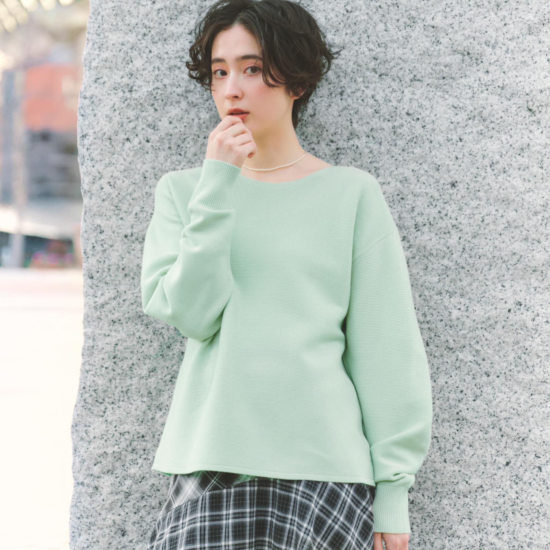 THE SHOP TK「【S-XLサイズ/選べる6色】どこから見ても美しい ガーターニット/洗濯機OK」|ニット・セーター|ライトグリーン(02