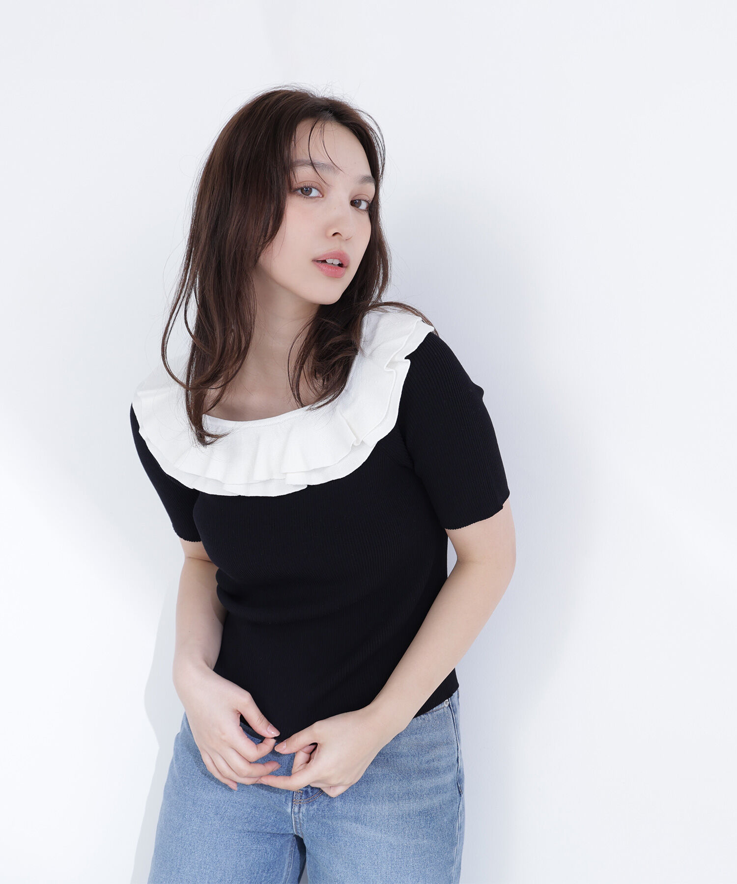  「フリルトリムカラーニット」|ニット・セーター|