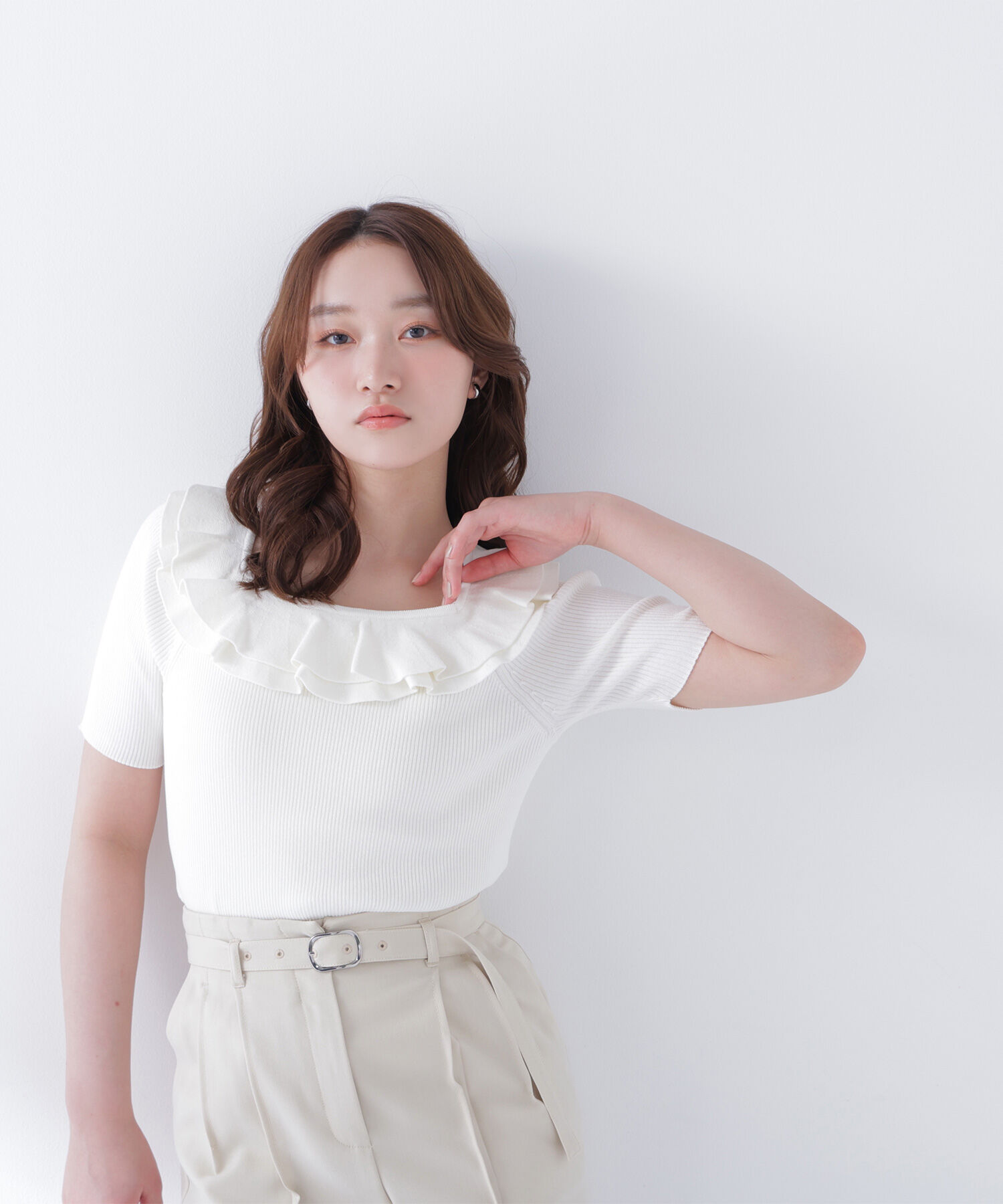  「フリルトリムカラーニット」|ニット・セーター|