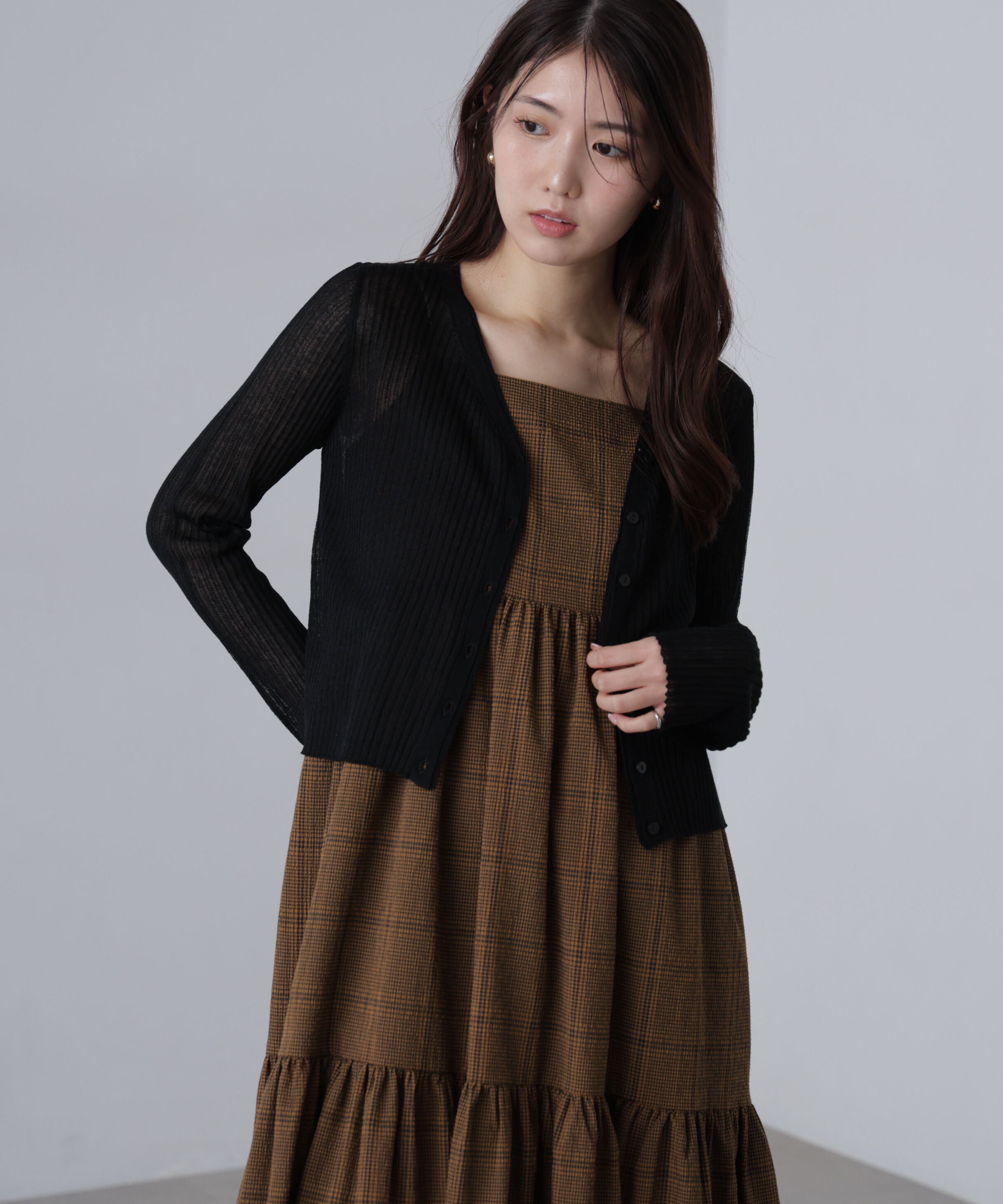  「シアーリブニットカーディガン」|ニット・セーター|ブラック