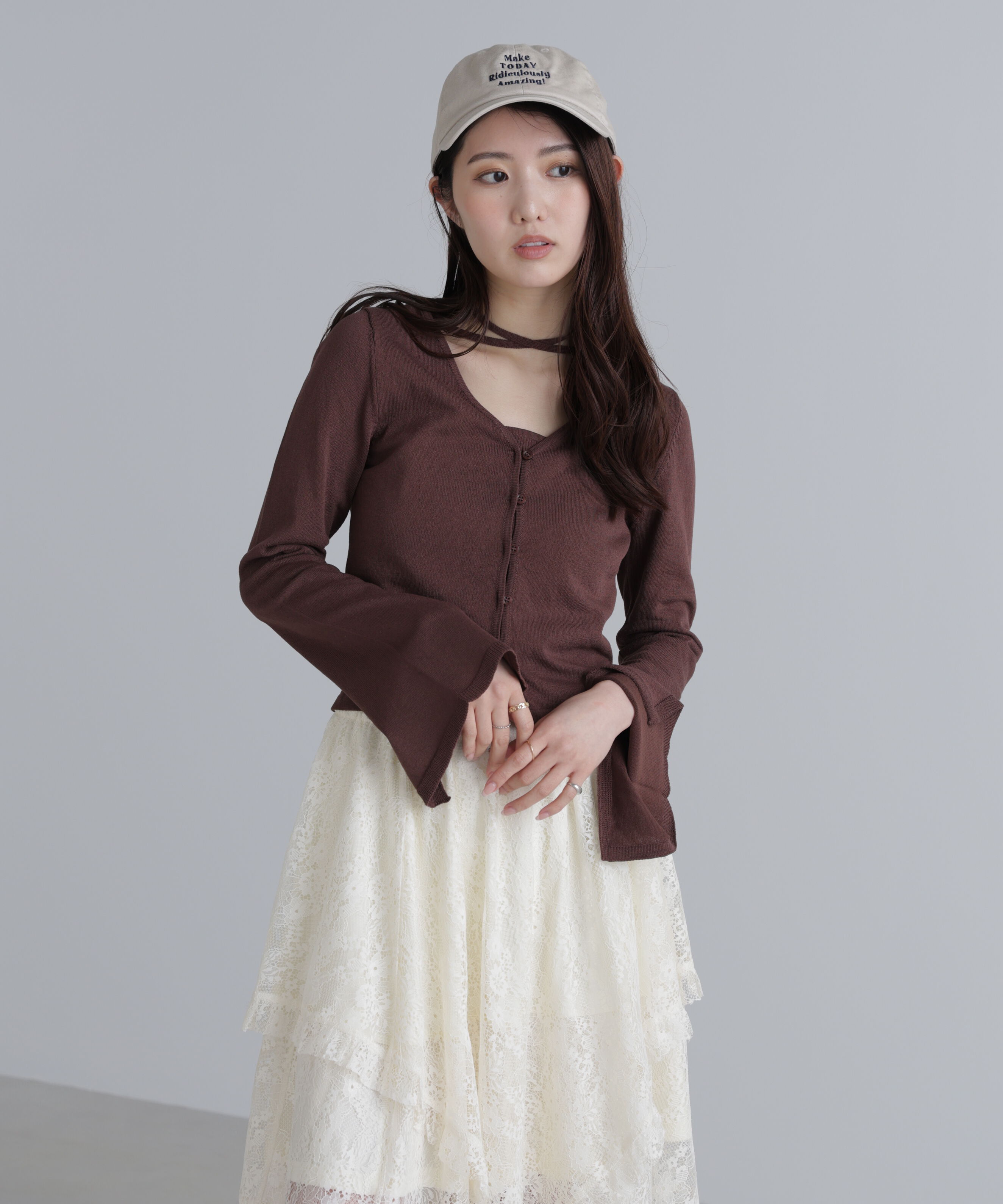  「キャミレイヤードニットカーディガン２」|ニット・セーター|