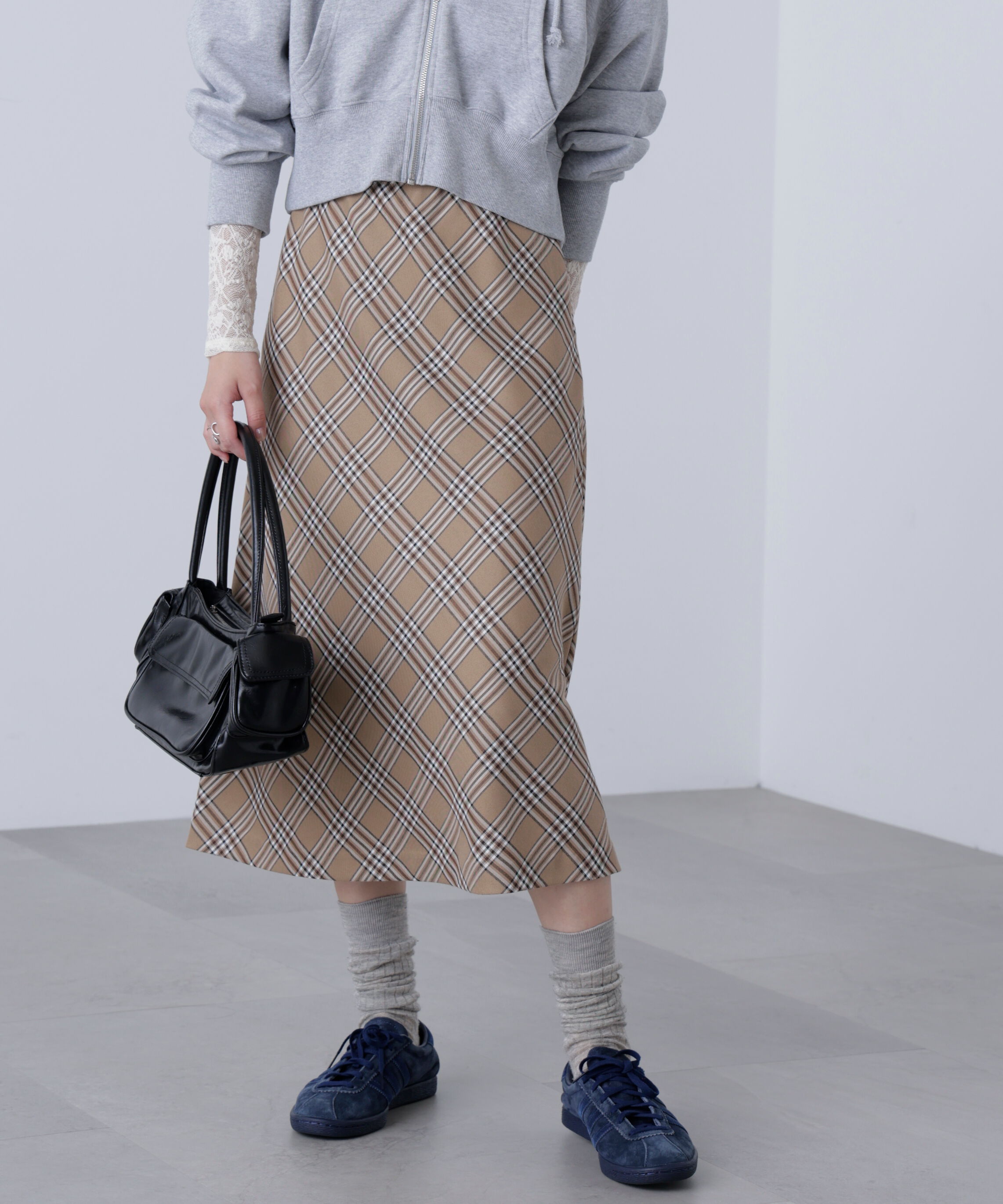  「バイアスミディチェックスカート」|スカート|
