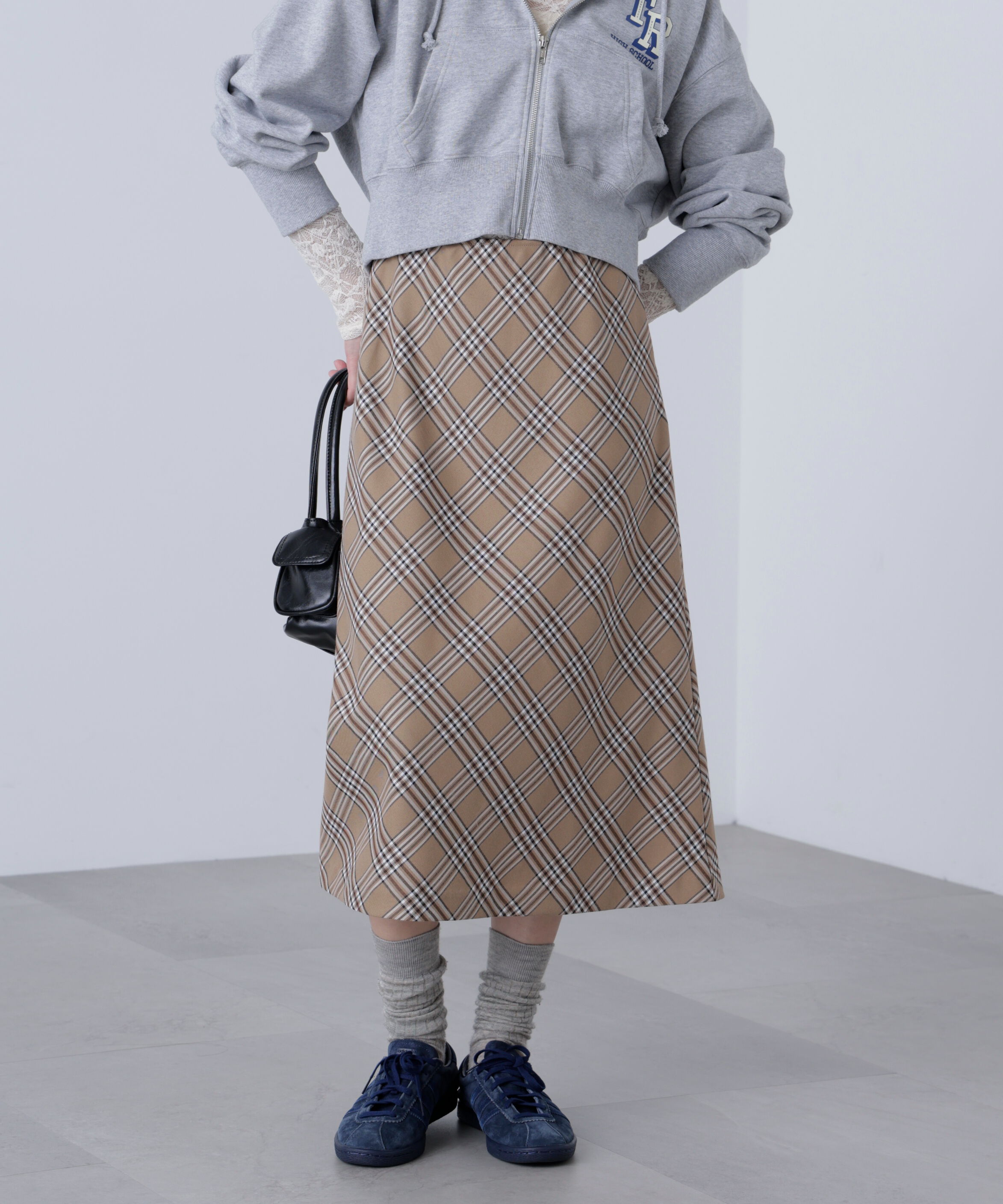  「バイアスミディチェックスカート」|スカート|