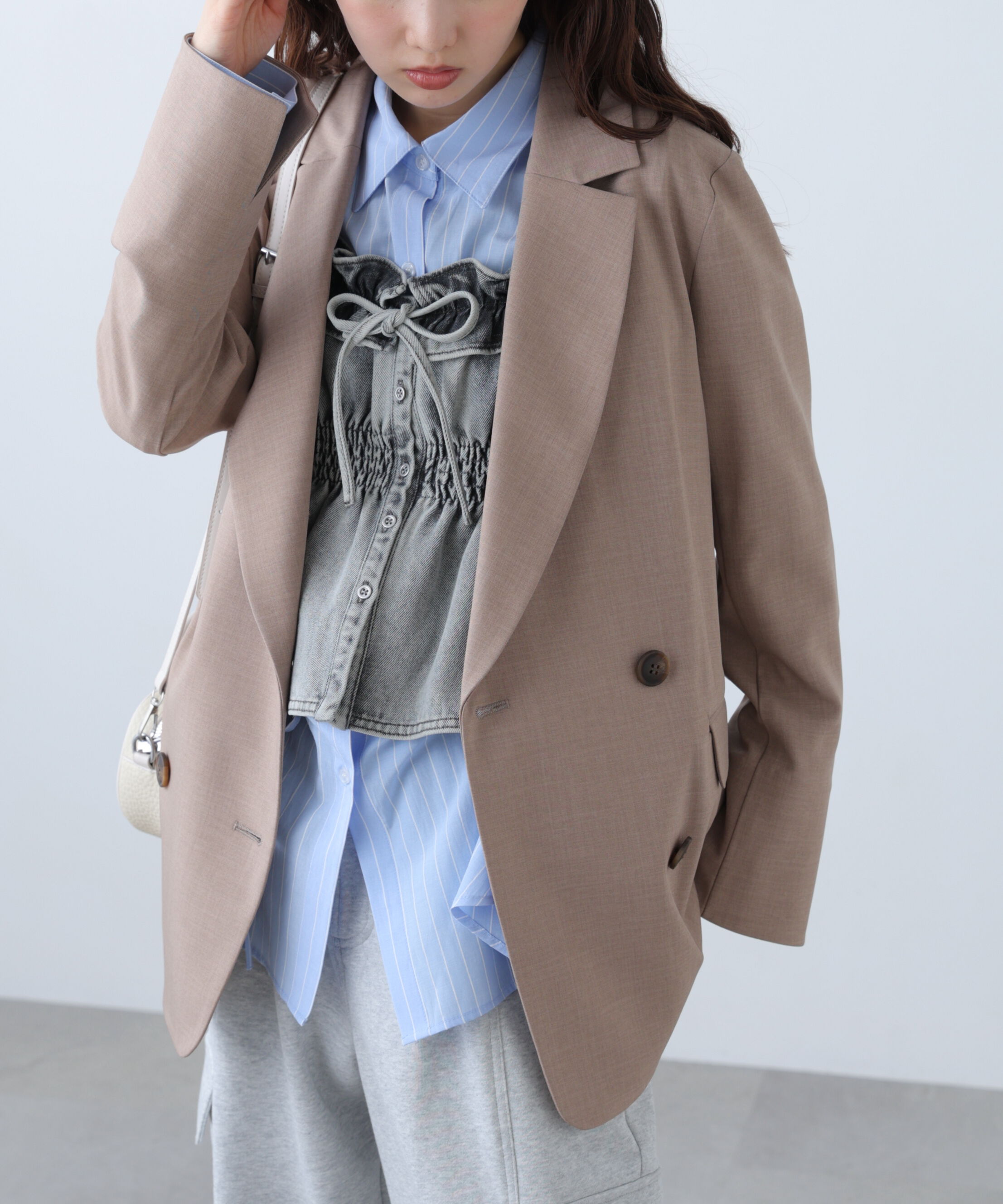  「梳毛調合繊ダブルブレストジャケット」|その他|ブラウン