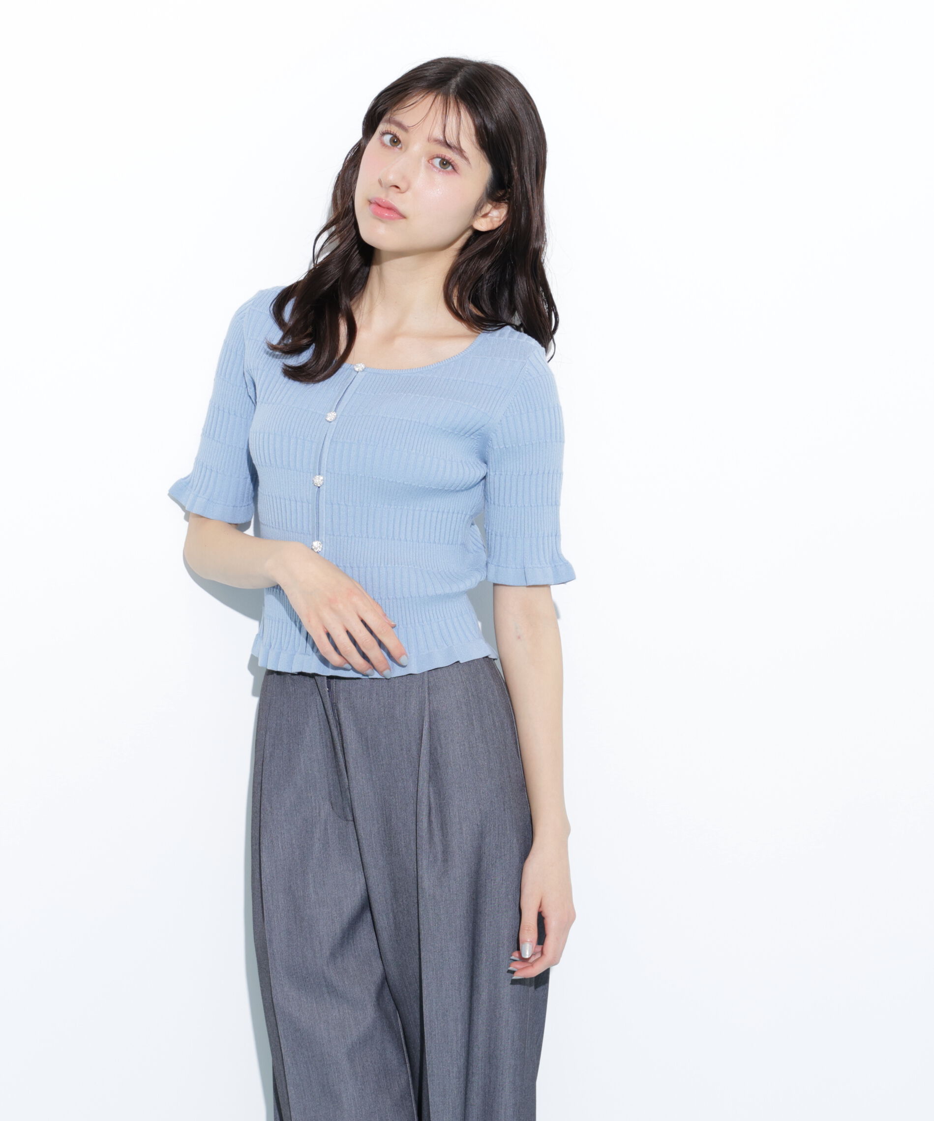  「前後2way変形リブニット」|ニット・セーター|