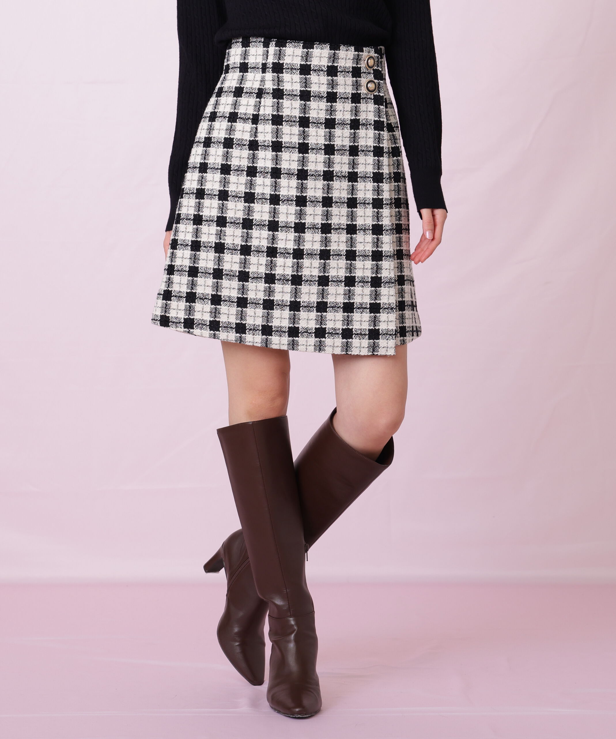  「ブロックチェックツィードミニスカート」|スカート|