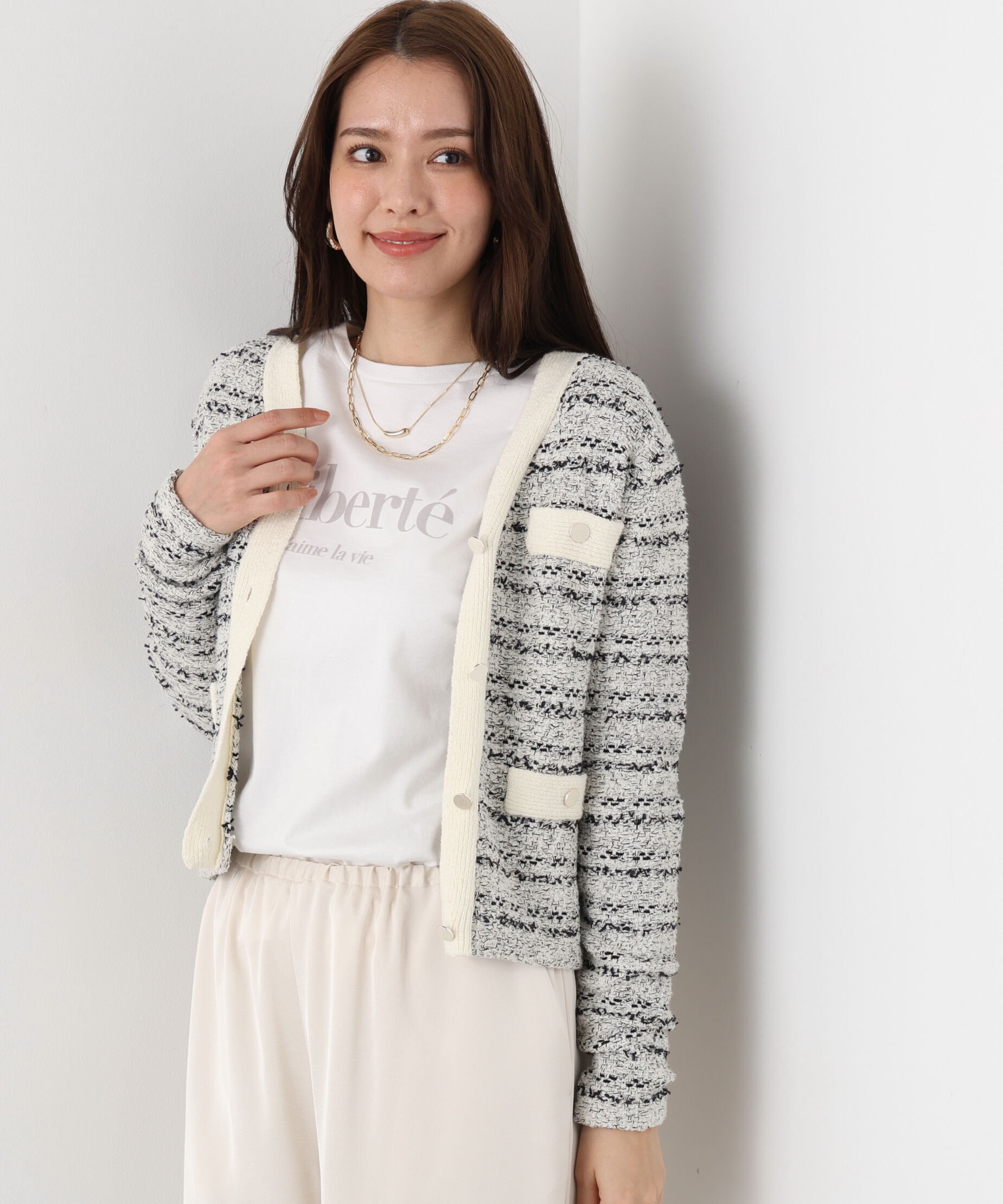  「ブークレーツイードＶネックカーディガン」|その他|