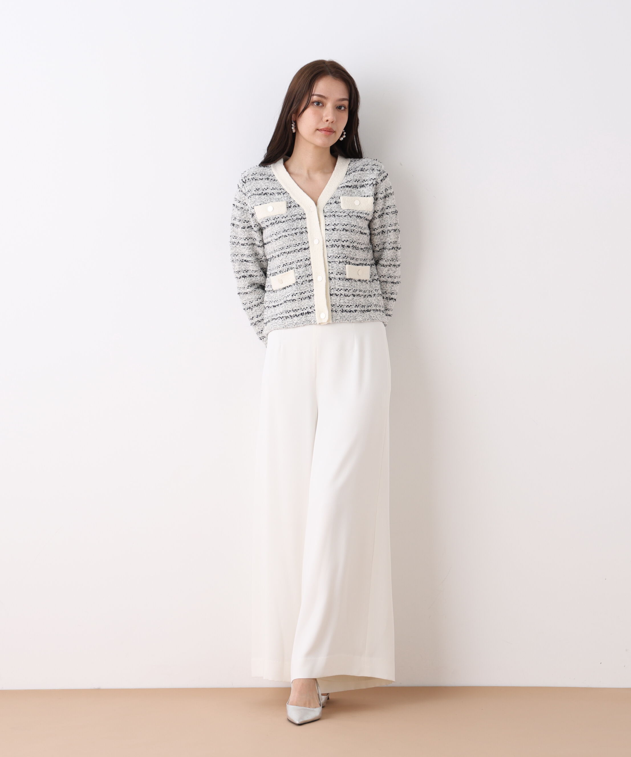  「ブークレーツイードＶネックカーディガン」|その他|