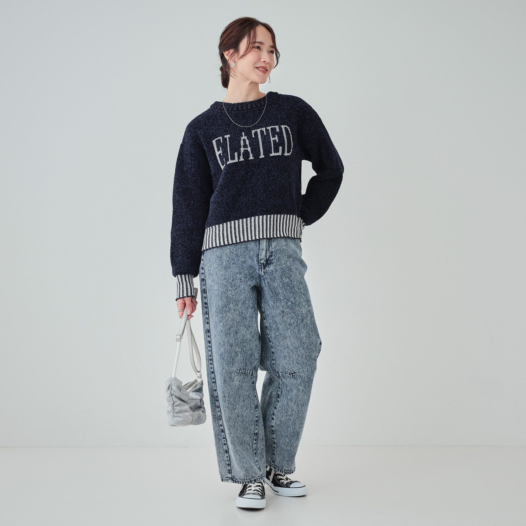 SHOO･LA･RUE「【S-LL】もちもち感がたまらない モールロゴリブ切替ニット」|ニット・セーター|