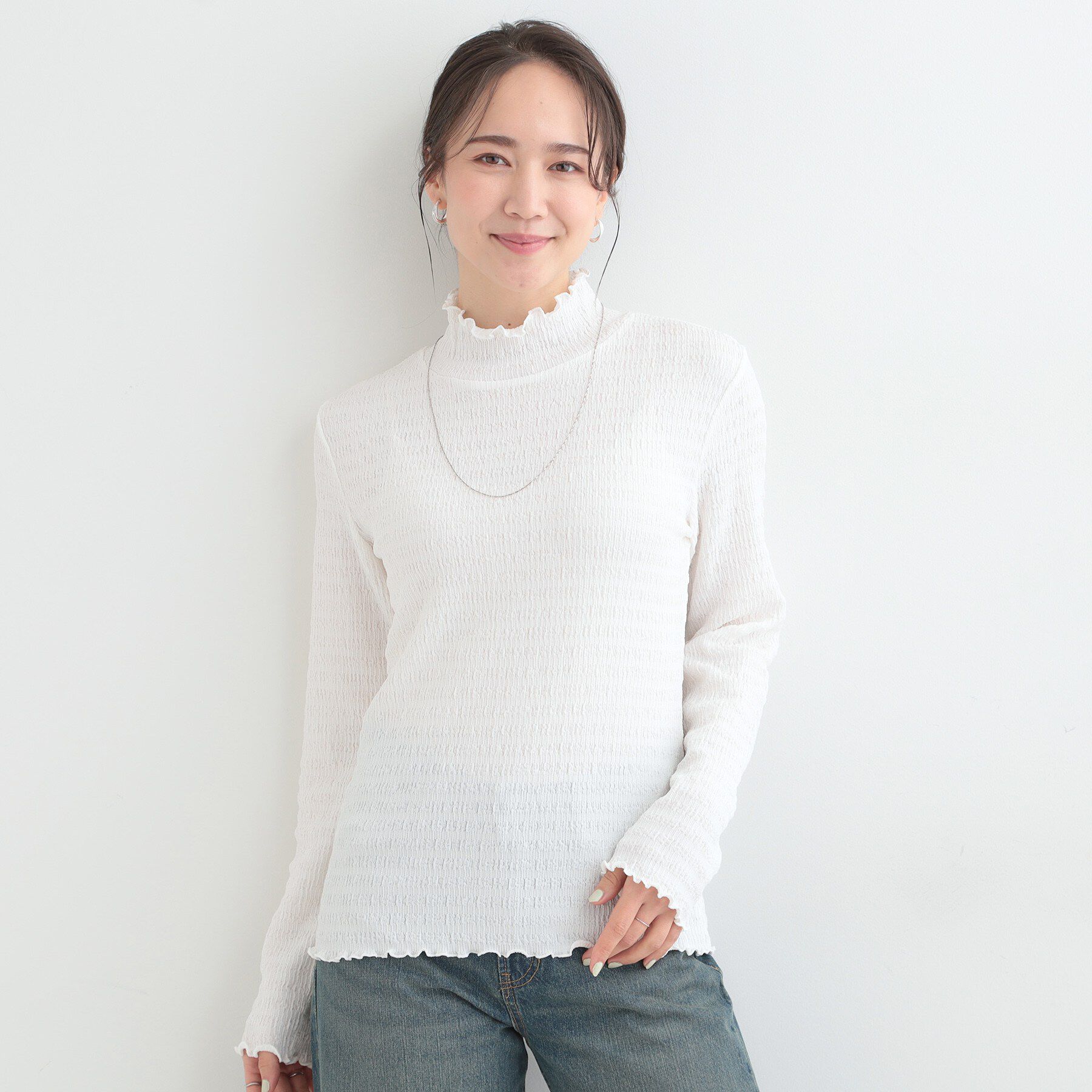 SHOO･LA･RUE「【洗濯機可/S-LL】レイヤードスタイルにも ぽこぽこジャカード ハイネックトップス」|Tシャツ・カットソー|