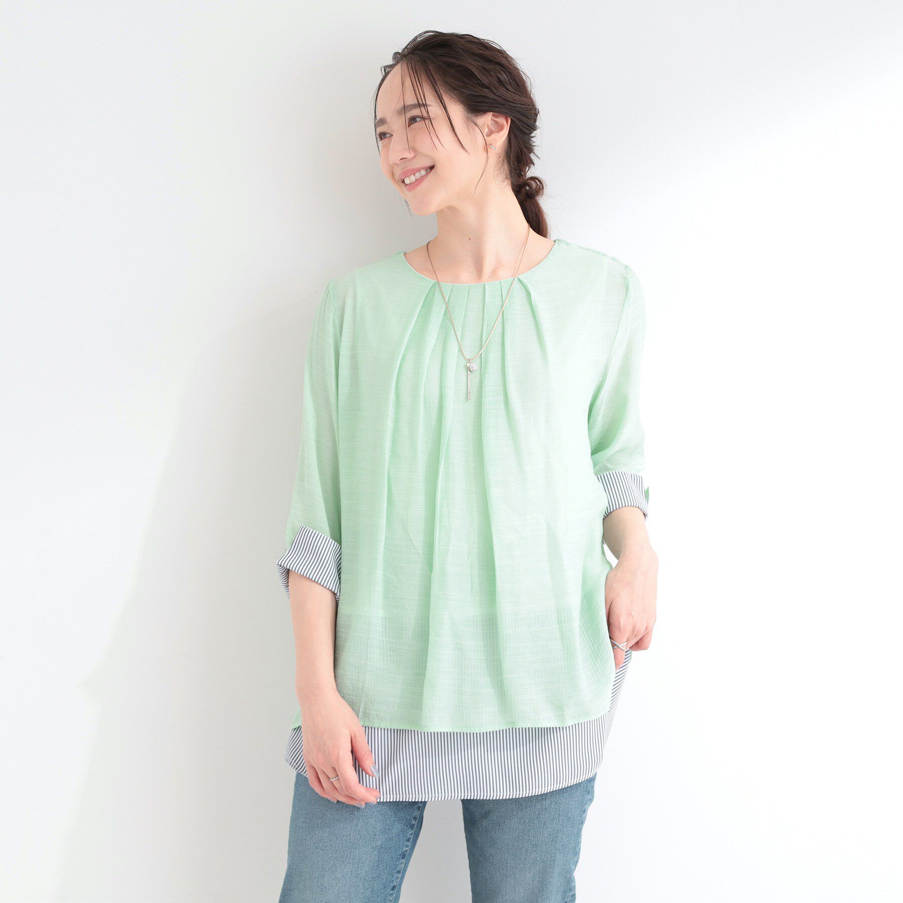 SHOO･LA･RUE「【洗濯機可/S-LL】インせず着られる スラブレイヤードトップス」|Tシャツ・カットソー|