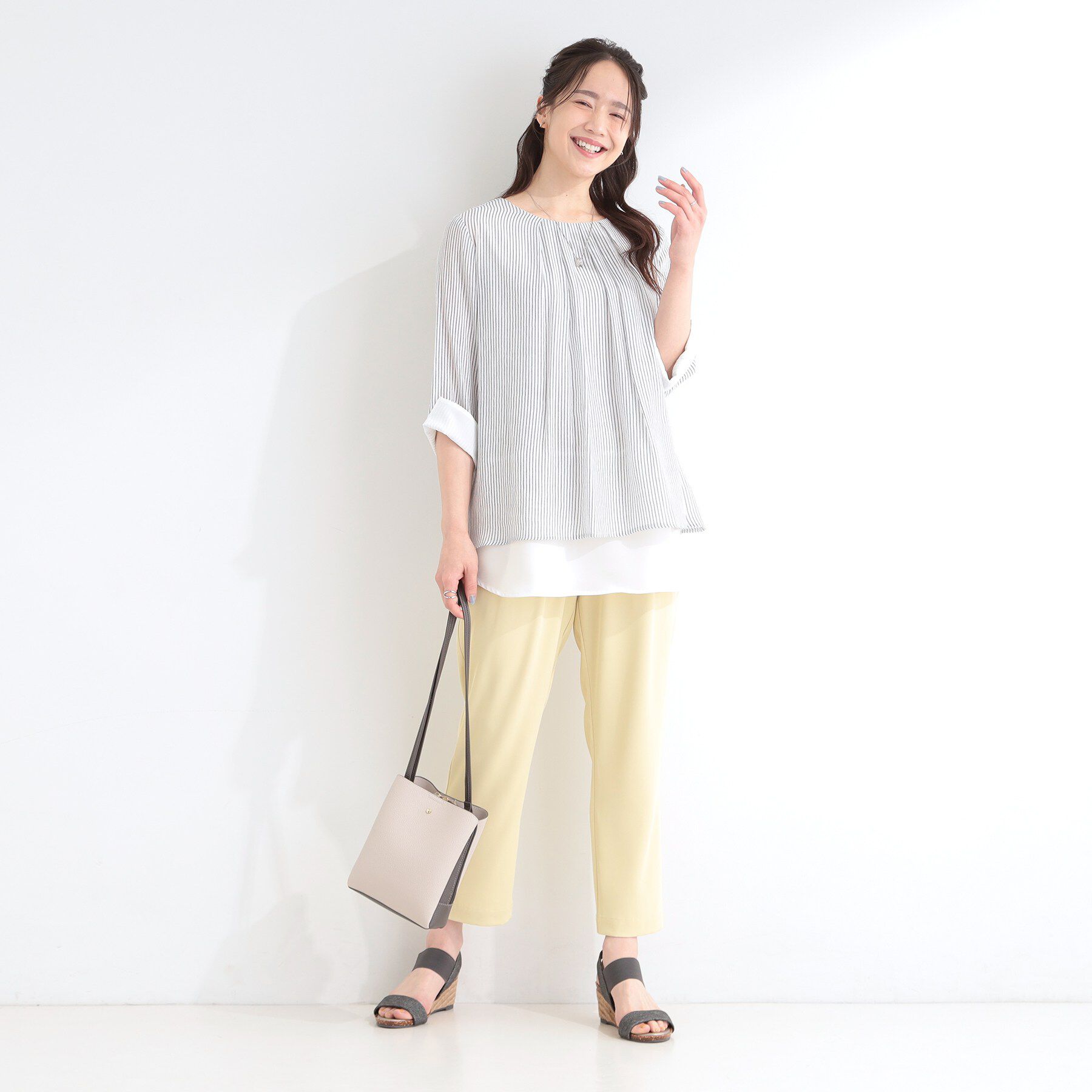SHOO･LA･RUE「【洗濯機可/S-LL】インせず着られる スラブレイヤードトップス」|Tシャツ・カットソー|