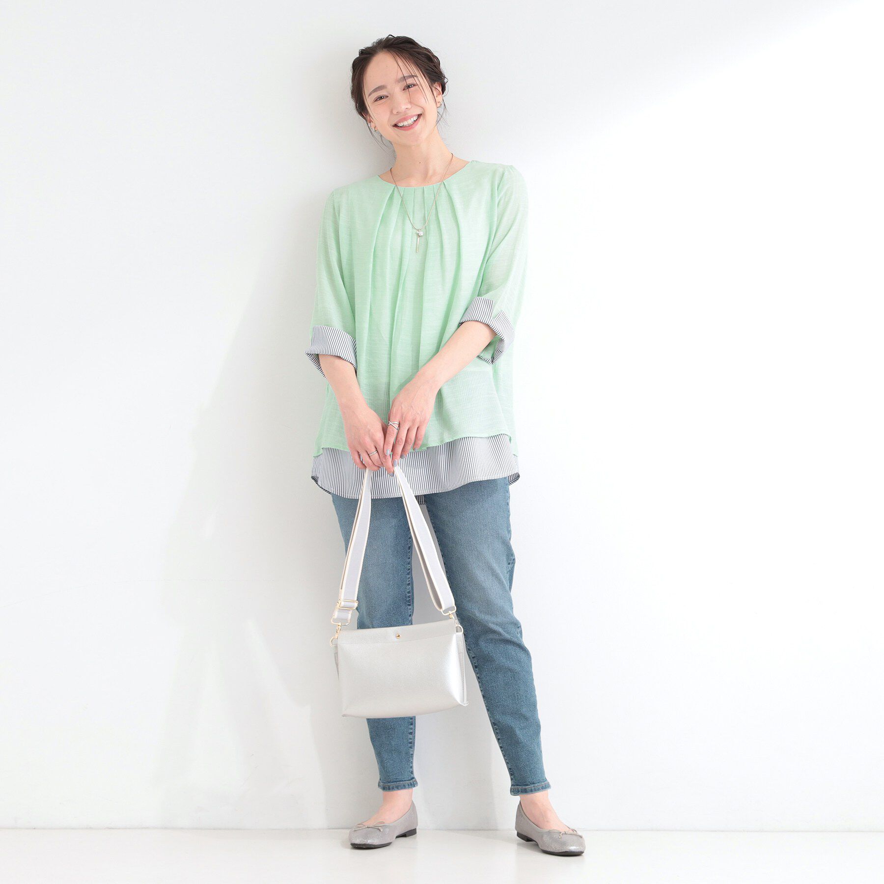 SHOO･LA･RUE「【洗濯機可/S-LL】インせず着られる スラブレイヤードトップス」|Tシャツ・カットソー|