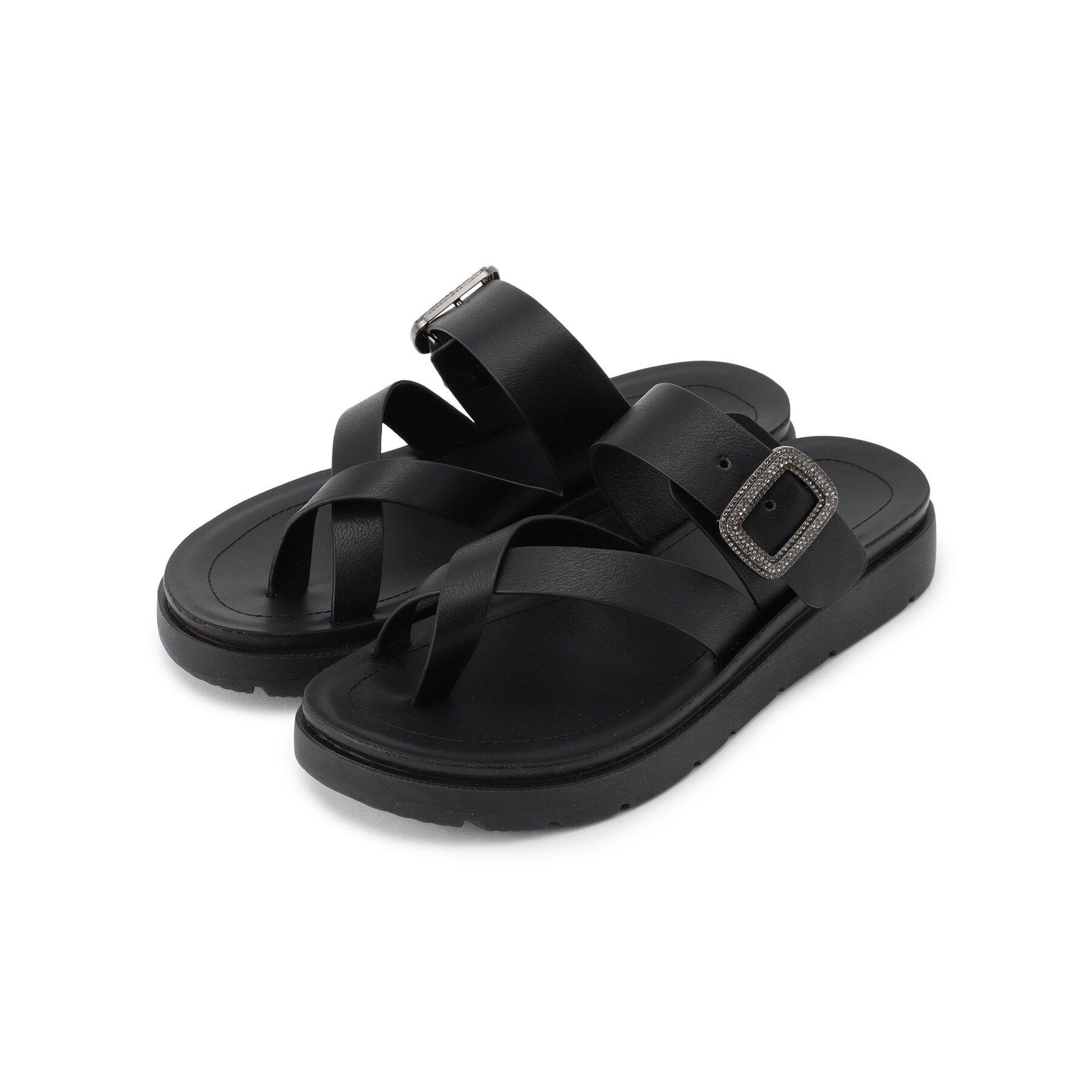 SHOO･LA･RUE「キラキラベルトがアクセント 親指トングサンダル」|サンダル|ブラック(019)