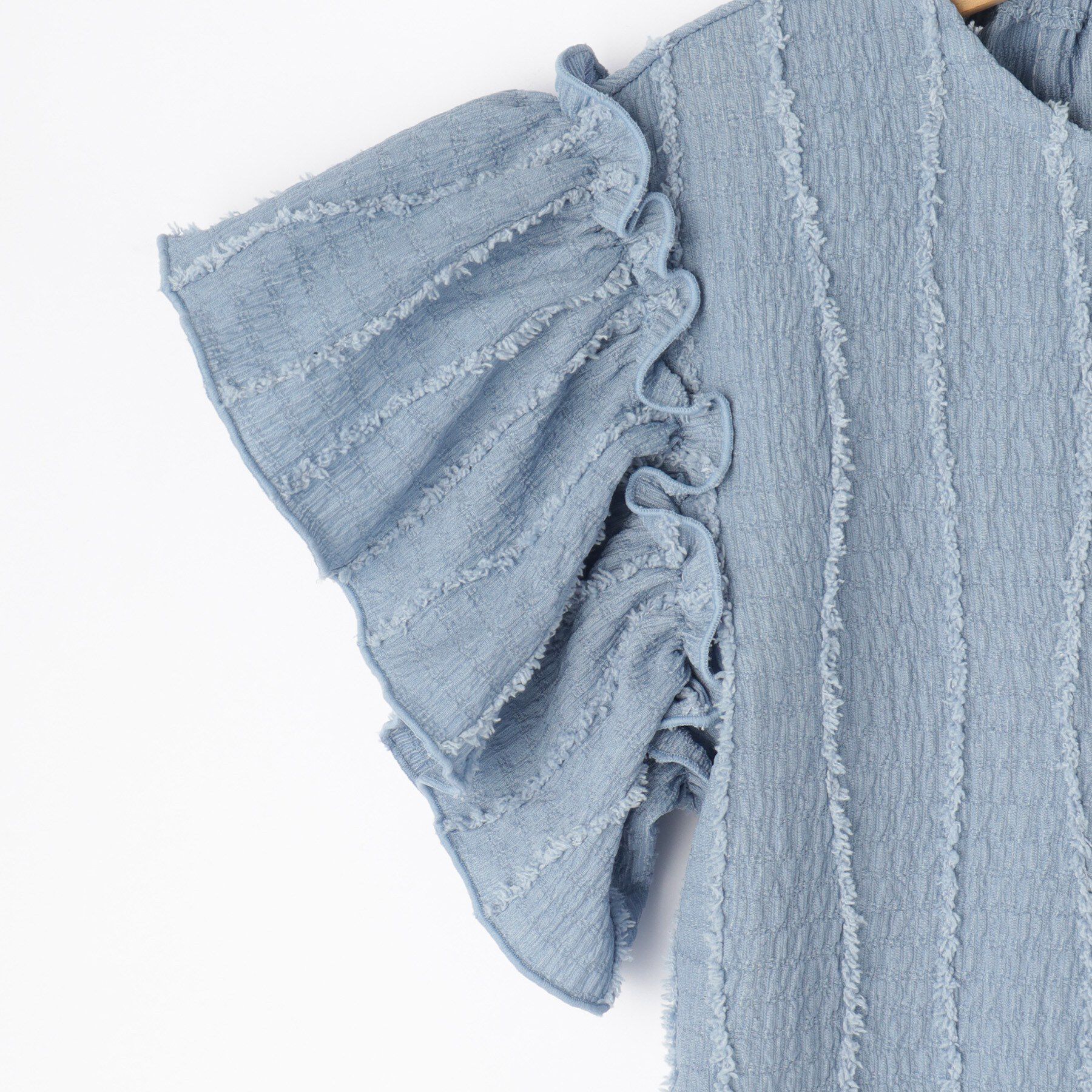 SHOO･LA･RUE「【100-150cm】フリンジジャカードフリルカットソー」|Tシャツ・カットソー|