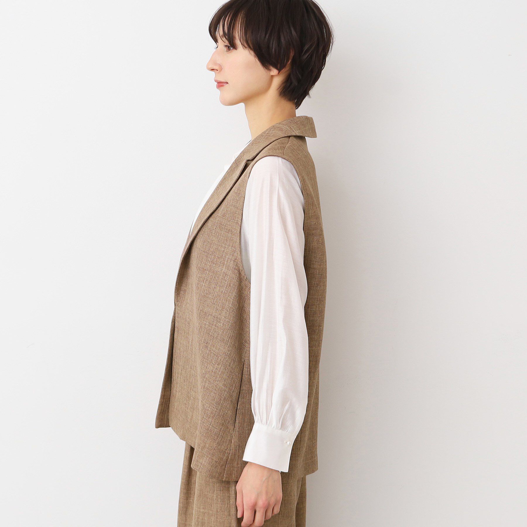 Dessin「【洗える・セットアップ可能】スリーブレス襟付きジャケット（S～L）」|ベスト・ジレ|