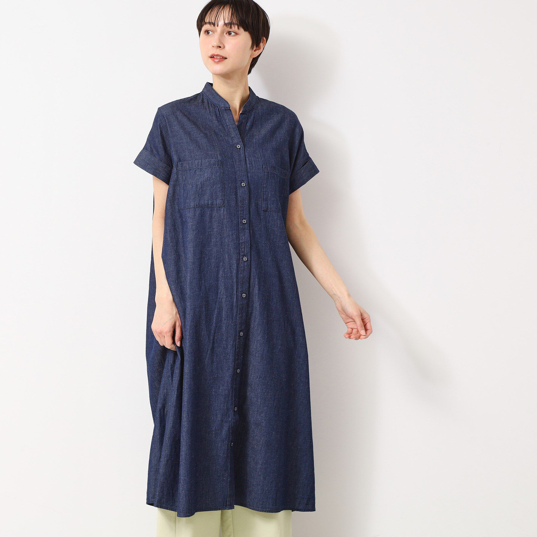 Dessin「【洗える】リネンブレンドデニム調シャツワンピース（S～L）」|ワンピース|
