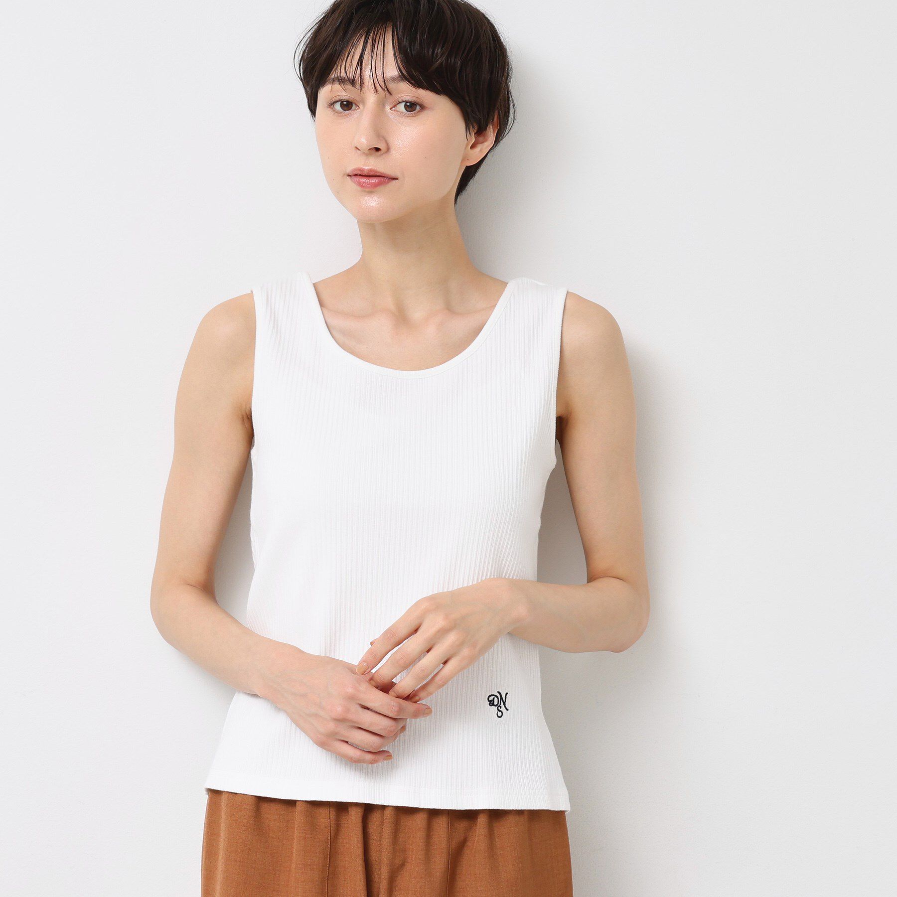 Dessin「【2WAY・洗える】リブタンクトップ」|キャミソール|ホワイト(002)