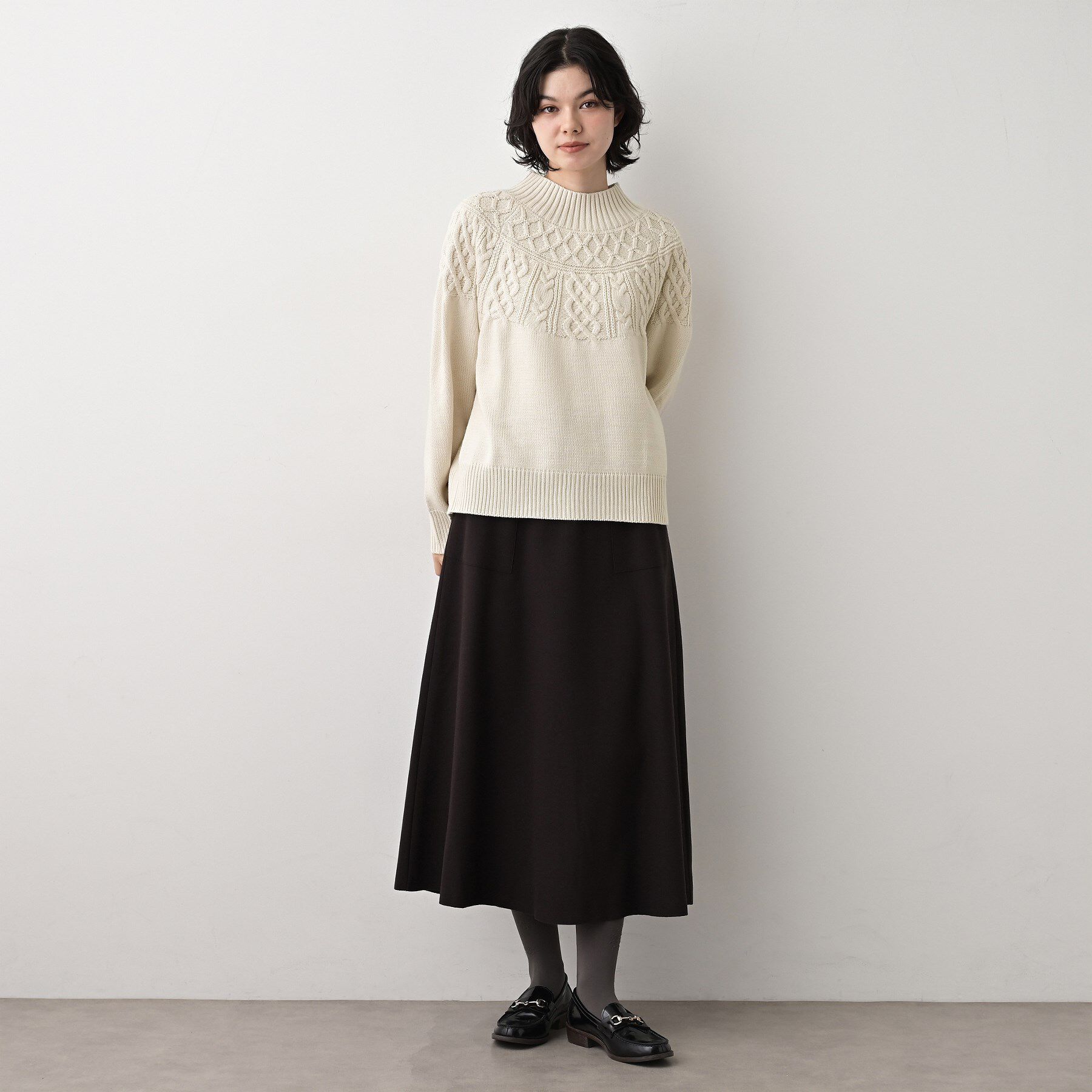 Dessin「【着映え/洗える】求心ケーブル編みハイネックニット」|ニット・セーター|