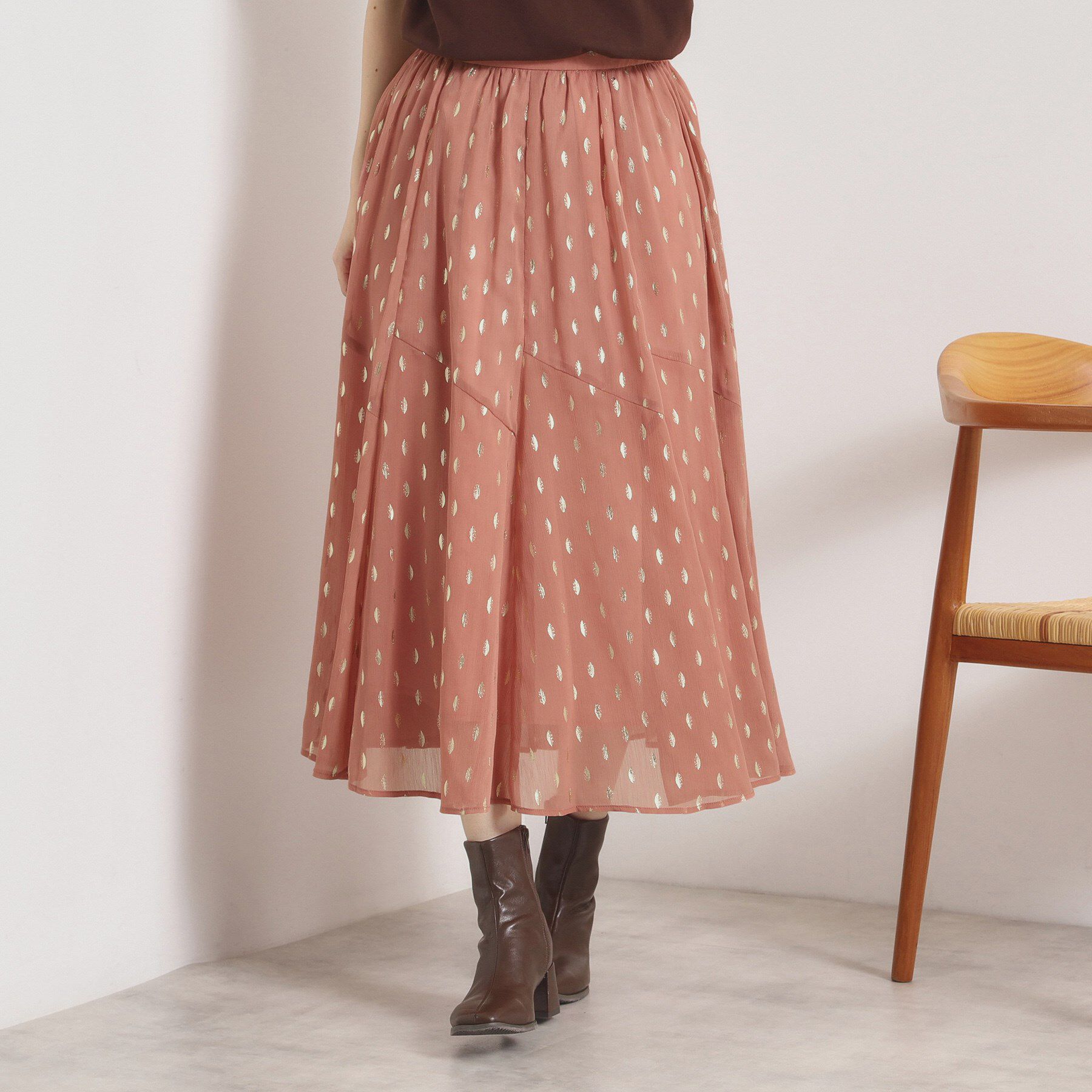ITS&rsquo;DEMO「【手洗い可／ウエストゴム】箔プリントフレアスカート」|スカート|ピンク(071)
