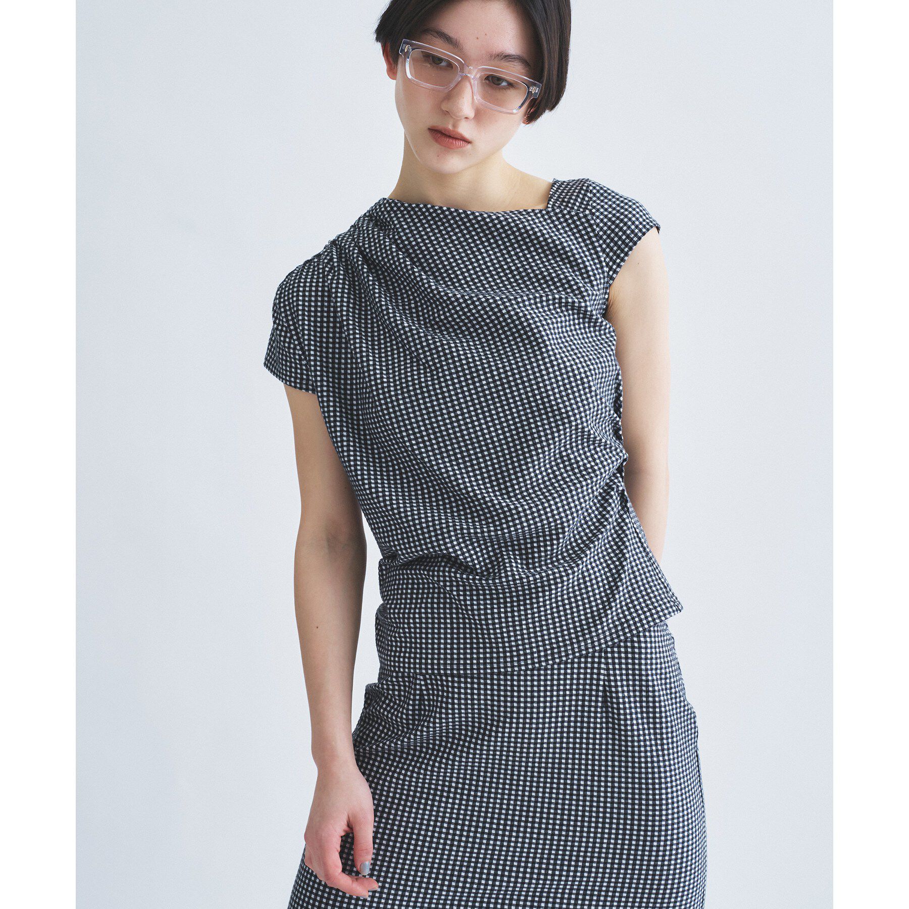 CODE A「gingham edge tops」|Tシャツ・カットソー|ブラック(219)