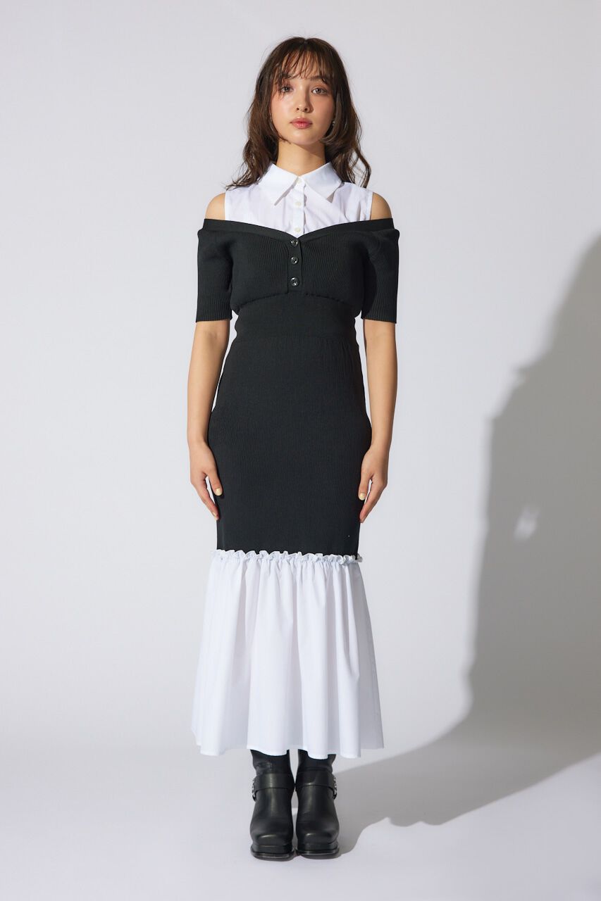 rienda「シャツレイヤードコンビマーメイドニットワンピース」|ワンピース|