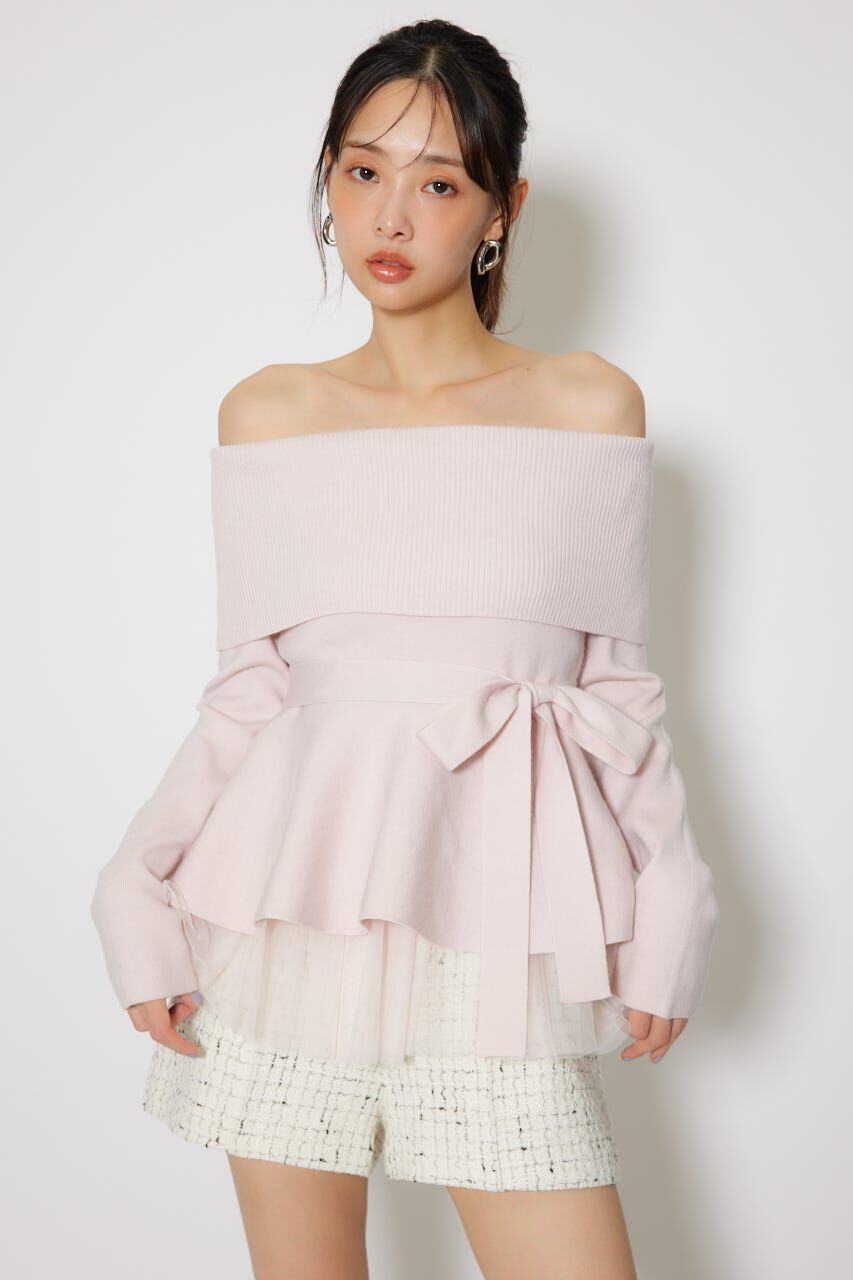 rienda「チュールレイヤードペプラムニットトップス」|ニット・セーター|