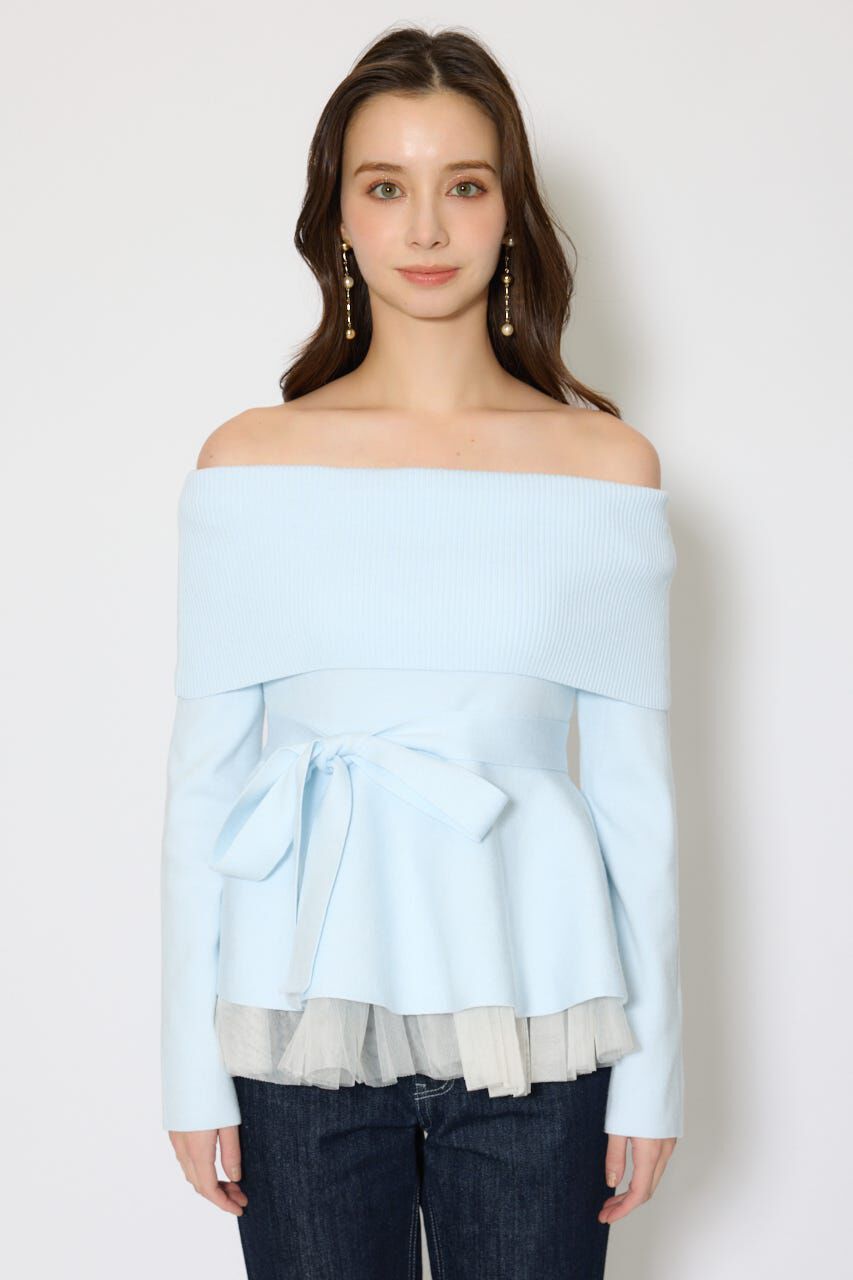 rienda「チュールレイヤードペプラムニットトップス」|ニット・セーター|