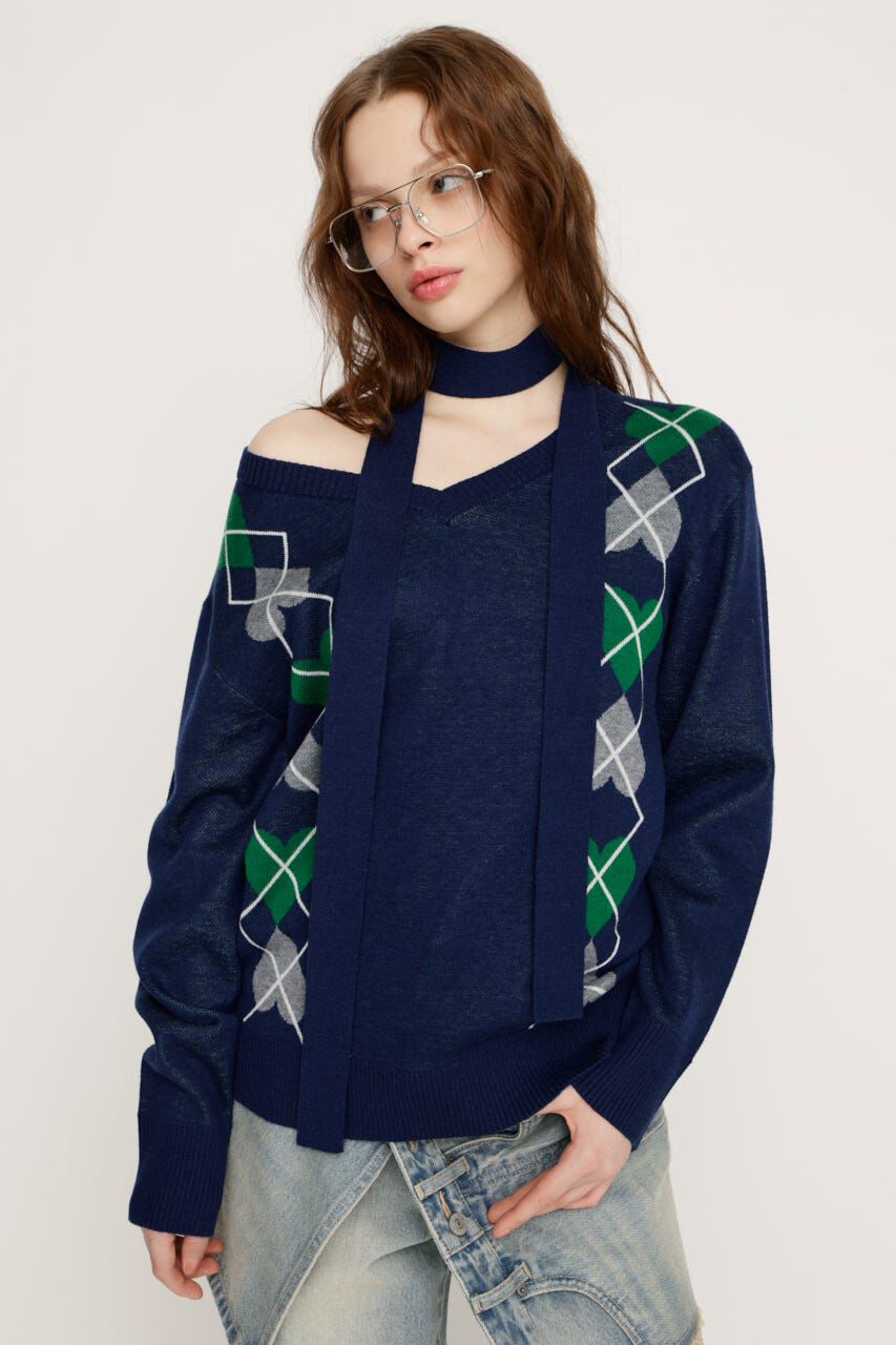 SLY「ARGYLE JQ トップス」|ニット・セーター|NVY