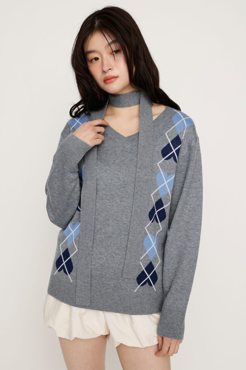 SLY「ARGYLE JQ トップス」|ニット・セーター|T.GRY