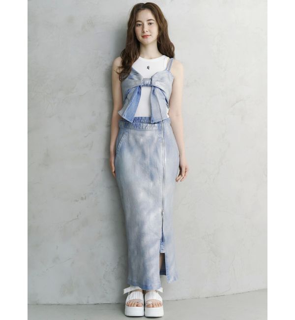 CALNAMUR「GLITTER DENIM ZIP TIGHT SKIRT/グリッターデニムジップタイトスカート」|スカート|