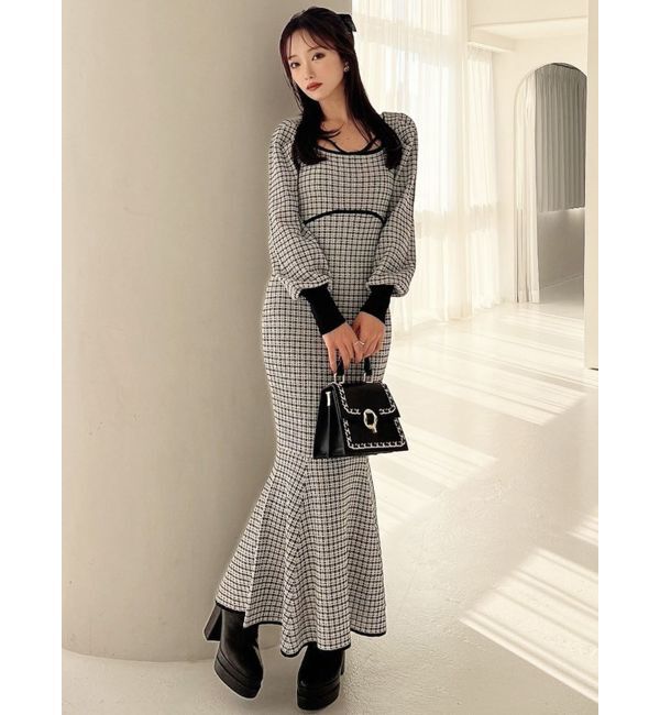 RESEXXY「バイカラーツイードマーメイドワンピース」|ワンピース|