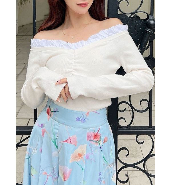 RESEXXY「ホイップフリルVネックニット」|ニット・セーター|アイボリー