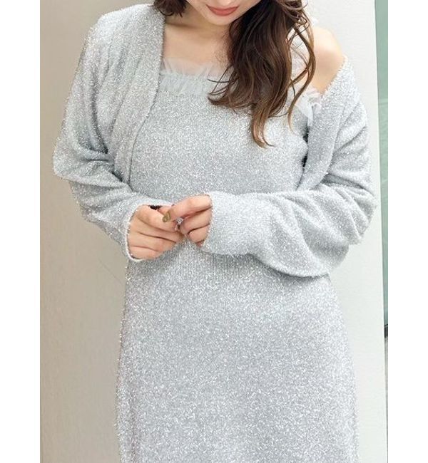 MERCURYDUO「ラメシャギーカーデセットキャミニットワンピース」|ワンピース|シルバー