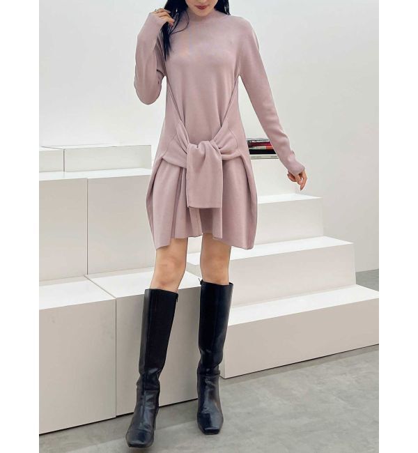 MERCURYDUO「フロントタイミニニットワンピース」|ワンピース|ベビーピンク