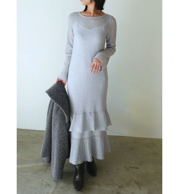 LAGUNAMOON「ニッティングパターンヘムフリルニットワンピース」|ワンピース|ラベンダー