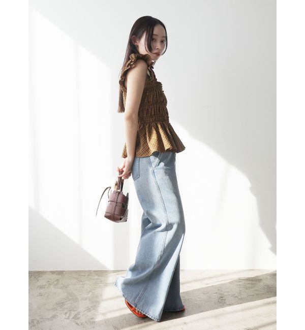 LAGUNAMOON「センタープレスワイドフレアデニムパンツ」|デニム|