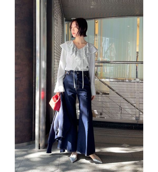 LAGUNAMOON「センタープレスワイドフレアデニムパンツ」|デニム|