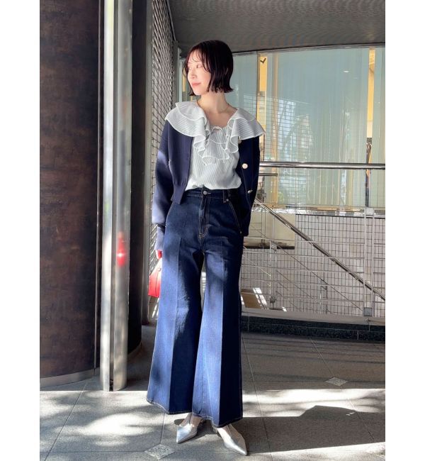 LAGUNAMOON「センタープレスワイドフレアデニムパンツ」|デニム|