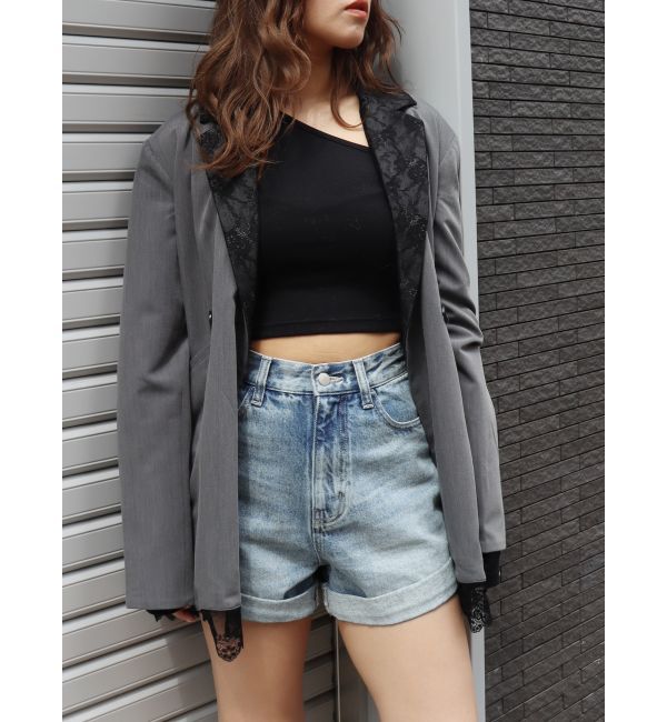 EVRIS「ロールアップデニムショートパンツ【セットアップ着用可能】」|デニム|