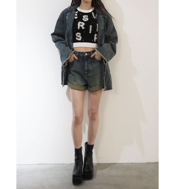 EVRIS「ロールアップデニムショートパンツ【セットアップ着用可能】」|デニム|