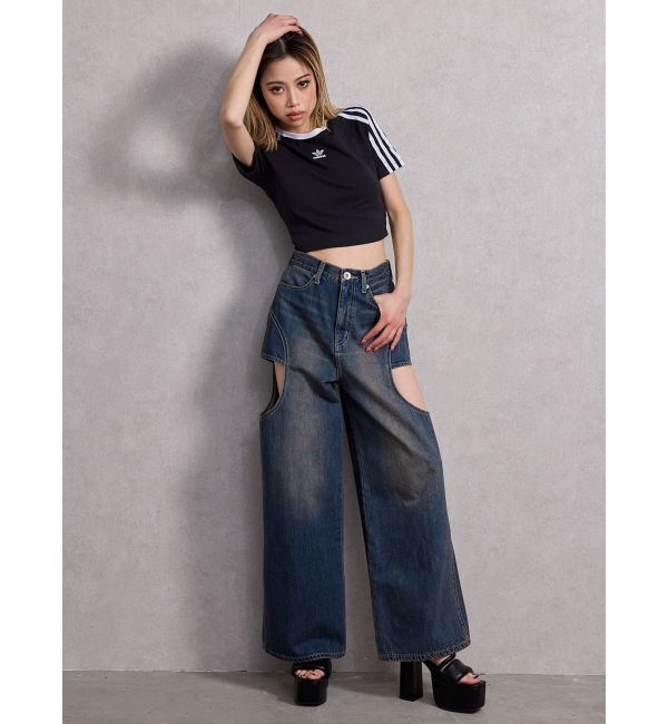 GYDA「ハイウエストサイドオープンデニムワイドパンツ」|デニム|