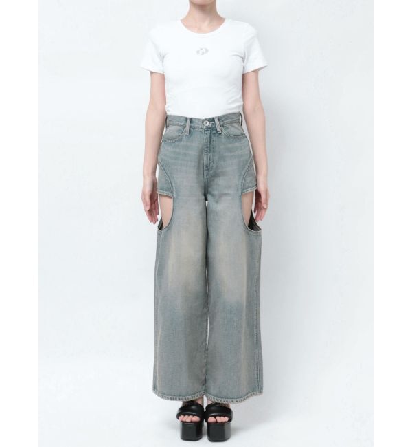 GYDA「ハイウエストサイドオープンデニムワイドパンツ」|デニム|