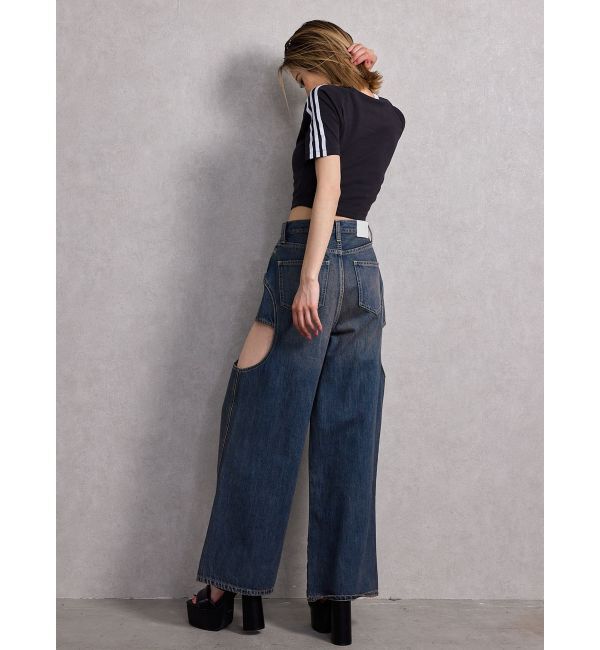 GYDA「ハイウエストサイドオープンデニムワイドパンツ」|デニム|