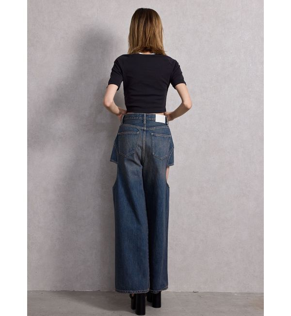 GYDA「ハイウエストサイドオープンデニムワイドパンツ」|デニム|