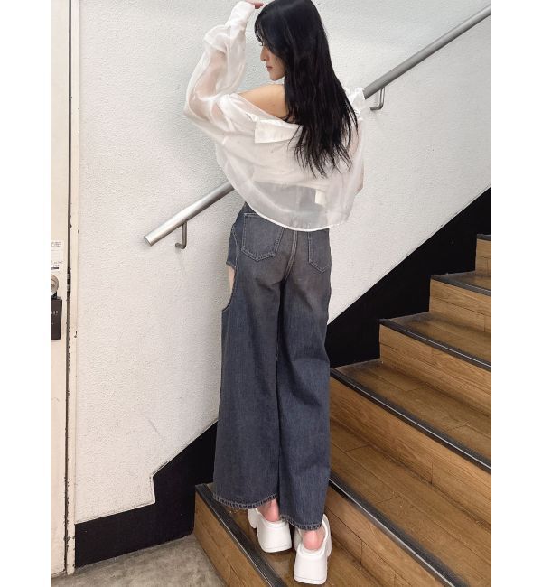 GYDA「ハイウエストサイドオープンデニムワイドパンツ」|デニム|