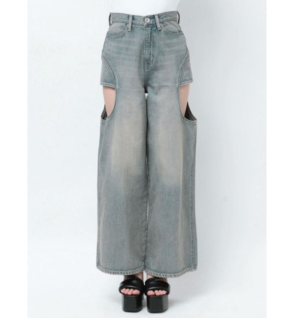 GYDA「ハイウエストサイドオープンデニムワイドパンツ」|デニム|