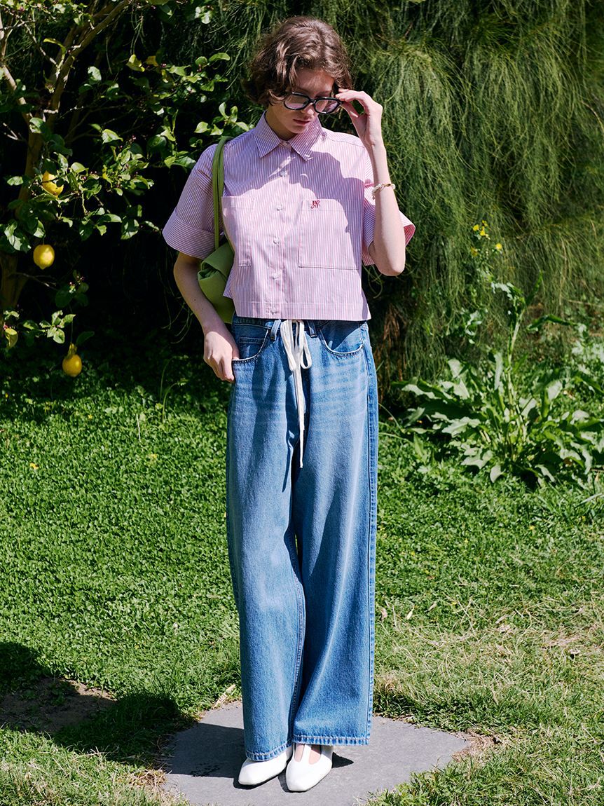 Mila Owen「ウエストドロストワイドデニムパンツ」|デニム|